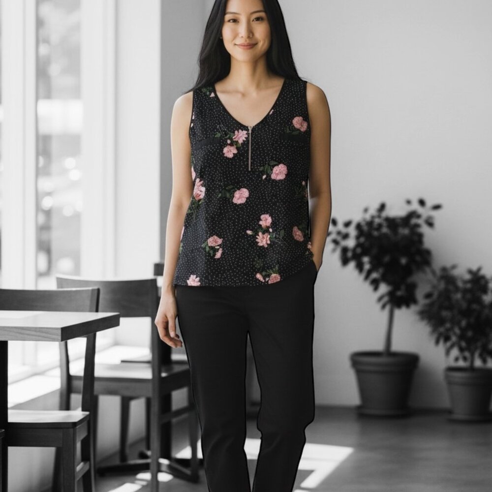 Floral Zip Front Sleeveless Blouse Size 1XL - Picture 8 of 8
